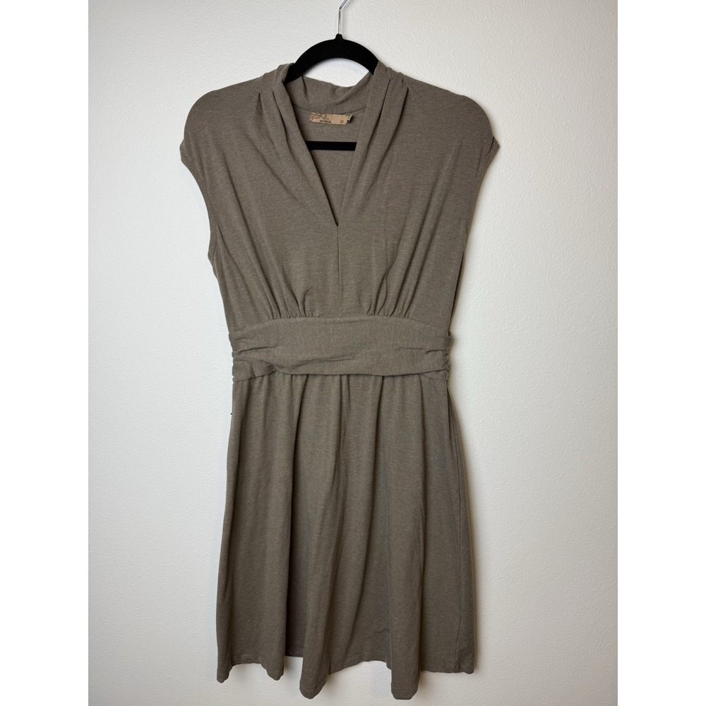 Prana Brown V Neck Cap Sleeve Cozy Stretchy dress Knee Length Medium